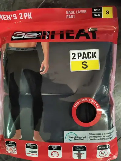 32° Heat men's 2 pack base layer pant size S