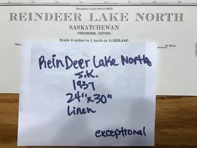* Reindeer Lake SK large linen backed map, 1937 , vintage, View more