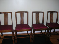 Set of 4 Vintage Mahogany wood dining chairs w burgundy chintz