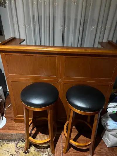 Wooden Bar and Bar Stools barely used , View more