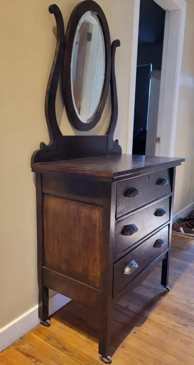 Antique Wooden Dresser with Mirror, View more