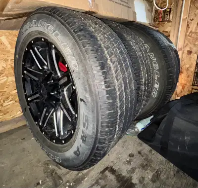 4 All season tires - P275/60R20 Goodyear wranglers with 80% tread left. All season. 4 Aftermarket Ri...