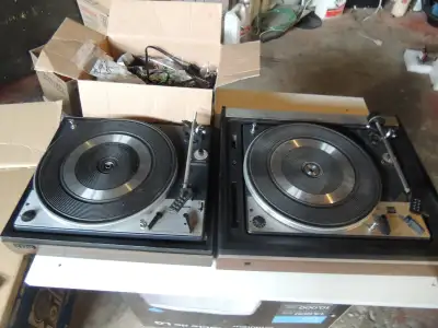 (2) Dual 1225 turntables for Parts or Repair+Box of Misc Parts, View more