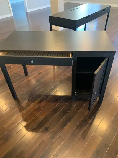 Dark Brown Wooden Desk with Cabinet and Drawer - Live Auction, View more