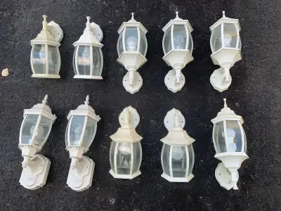 Outdoor exterior home house lights. Wall mounted lantern style sconces. 120V. All in good working co...