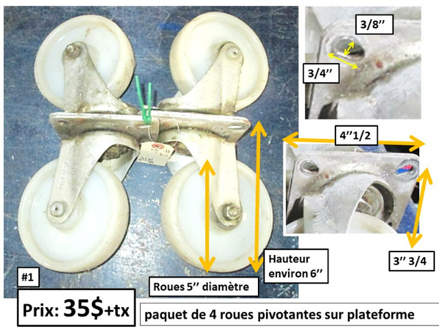 roues pivotantes (swivel) sur plate-forme. Pqt de 4. voir photo dans Autre  à Thetford Mines