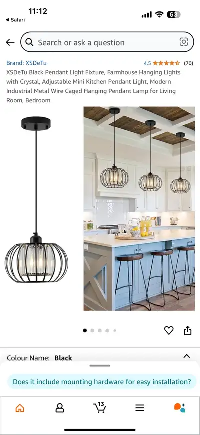 XSDeTu Black Metal Cage Pendant Light, View more