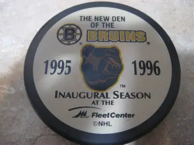 BOSTON BRUINS RARE OFFICIAL GAME PUCK INAUGURAL SEASON FLEET CEN, View more