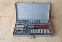 Vintage socket wrench set with SAE and metric measurements