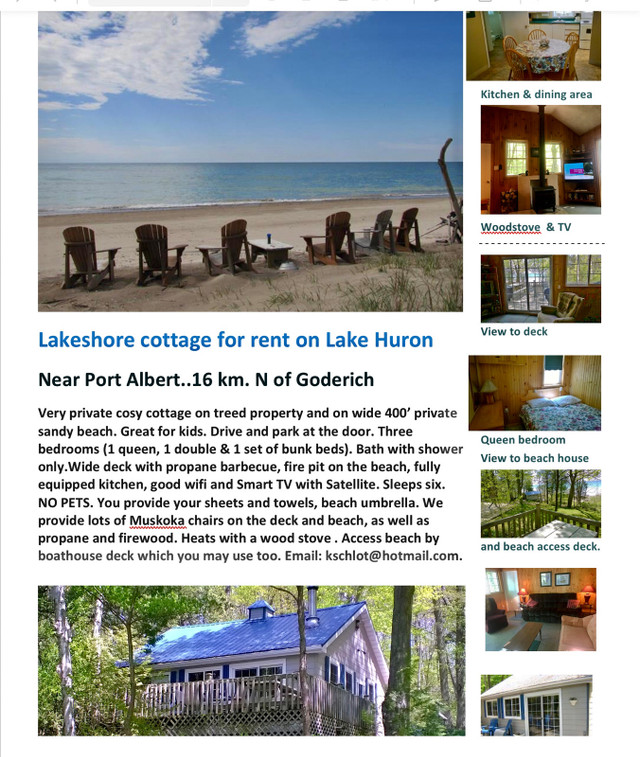 Lakeshore cottage for rent in Ontario