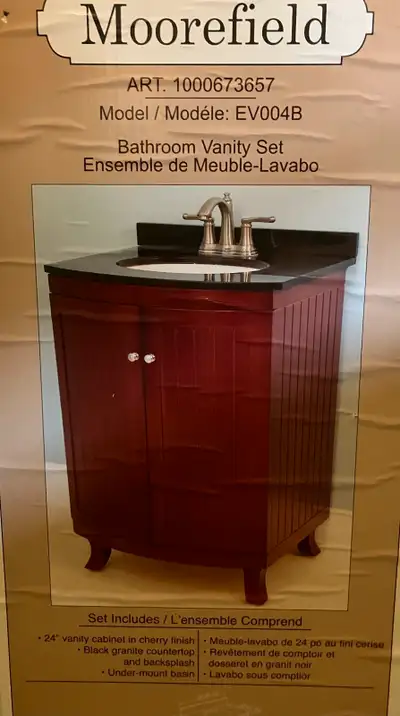 Moorefield brand- New,never been opened. 24 inch bathroom vanity.cherry finish. Please see attached...