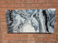 Modern Black white & gray acrylic painting with crushed glass