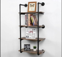 MBQQ Industrial Pipe Shelves with Wood 4-Tiers,Rustic Wall Mount