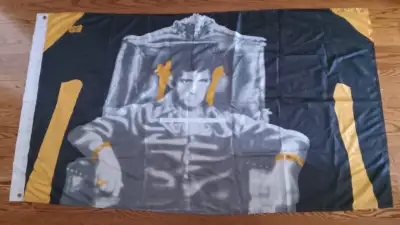 SCARFACE  FLAG FABRIC BLACK AND WHITE WITH SOME YELLOW ON IT!!, View more