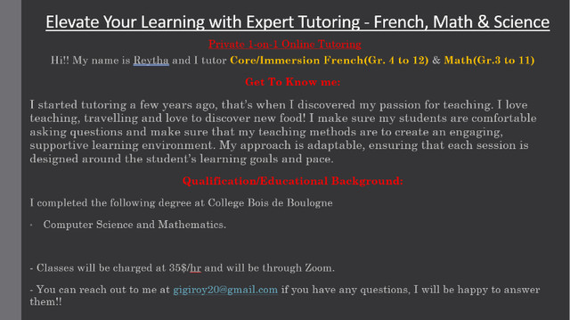 PRIVATE 1-on-1 ONLINE Tutoring (Gr 3 - 11 French & Math) in Tutors & Languages in Mississauga / Peel Region