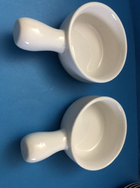 2 white porcelain handle Onion soup bowls 4.6” dia $6 each