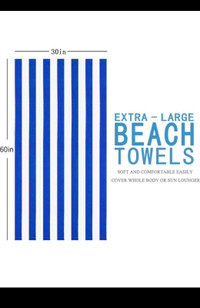 4 Packs Oversized Stripe Beach Towel with Towel Bands Set-60x30I