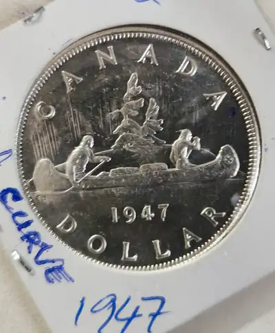 Uncircuted 1947 Canadian Silver $1 Dollar Curved Coin, MS 65+, View more