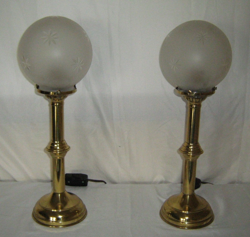 Vintage Solid Brass Lamps with Starburst Frosted Glass Globes Indoor