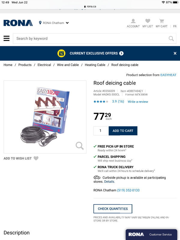 BRAND NEW STILL IN BOX EASY HEAT ROOF AND GUTTER DE ICING KIT