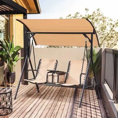 2 Person Covered Porch Swing Patio Swing with Pivot Storage Tabl, View more