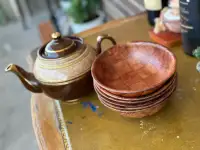 Wooden Bowls and tea pot