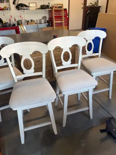 Selling 4 antique white kitchen chairs in euc. These are higher than a normal chair, the seat is 25”...