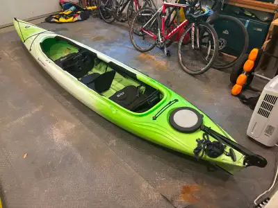 Perception double kayak with rudder and small third seat for child Convertible into single person ka...