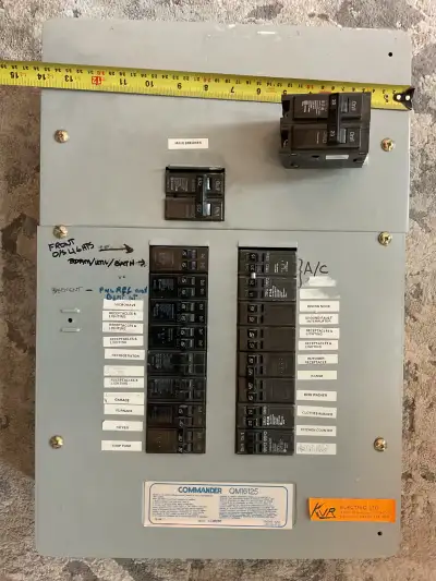 Complete Commander Electrical Panel with assorted breakers.