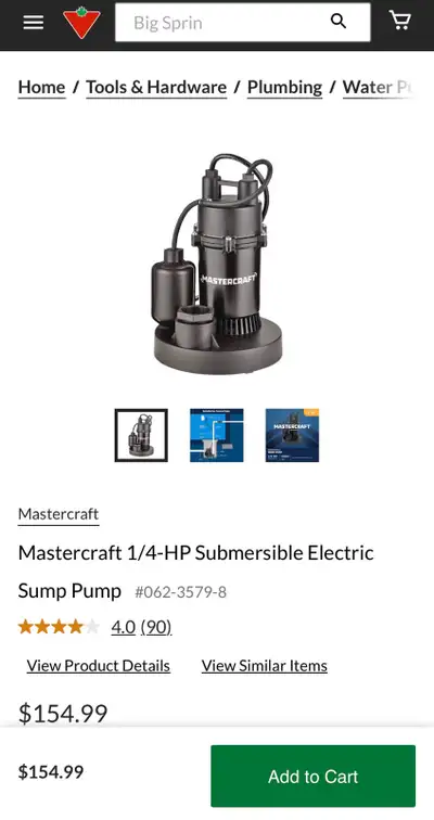mastercraft 1/4 hp submersible electric sump pump, View more