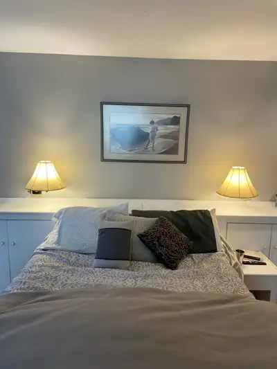 Two Vintage Swing-arm Bedside  lights with shades, View more