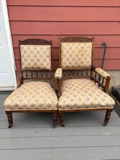 Antique Victorian His & Hers upholstered chairs. Good condition. $500 for both. Pick up only