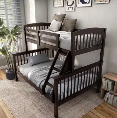 Merlot Twin Over Full Modular/Detachable Bunk Bed With Guardrails And Ladder | NX-BK001-BED Furnitur...
