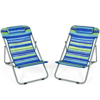New Set of 2 Portable 3-Position Lounge Chair w/ Headrest Blue
