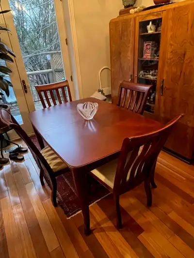 Vintage Mahogany Finish Wood Dining Table 4 Chairs, View more