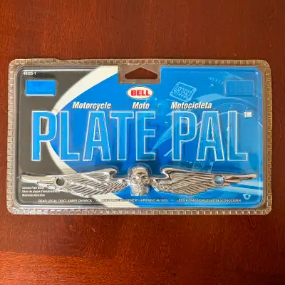 Brand new (sealed) Bell "Plate Pal" chrome skull wing license plate mount – heavy metal corrosion re...