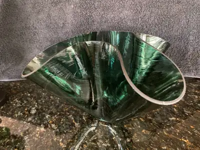 Green Handkerchief Footed Vase and Two Candle Holders, View more