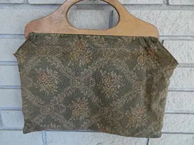 Antique Tapestry Handbag with Wood Handles, View more