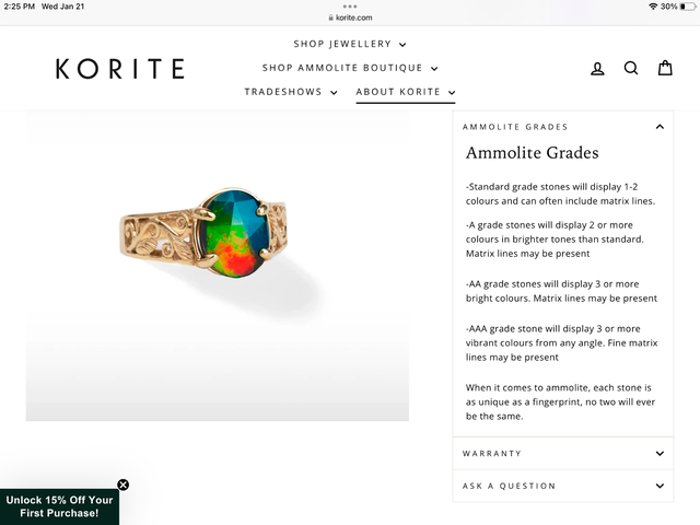 14k YELLOW GOLD CANADIAN AMMOLITE RING in Jewellery & Watches in Edmonton - Image 11