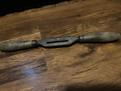 Vintage woodworking. Has wooden handles. Metal part has rust. Measures around 17 inches. Cash and ca...