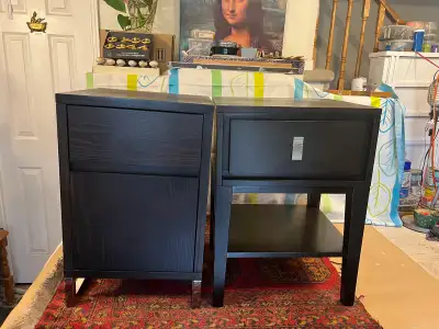 2 Pcs WEST ELM Wood, Black & Brown Nightstands, View more