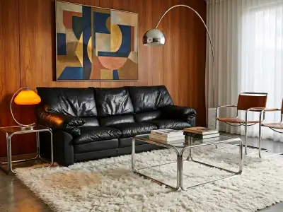 Vintage 3-Seater genuine black leather sofa  , View more