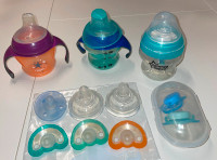 Baby Bottles, cups, pacifiers and water-filled teethers