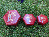 Trinket Boxes with Hand-Painted Bamboo | Red Hexagonal 
