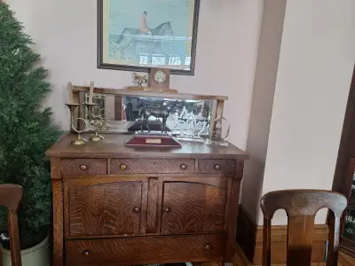 Antique Dining room table with 6 chairs plus buffet., View more