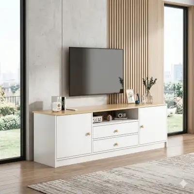 Modern White Wood TV Console Media Stand 140/29/54cm ✅ Brand New – Sealed in Box Pickup Location: Mi...