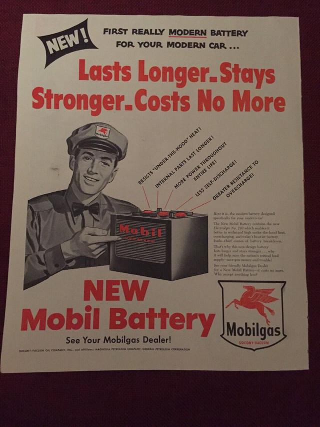 1951 Mobil Battery Original Ad  in Arts & Collectibles in North Bay
