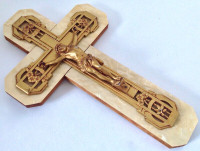 Antiquité Art religieux Magnifique crucifix bois nacré-fonte