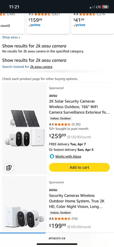 2K Solar Aosu Cameras x2, View more