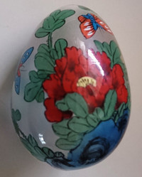 Vintage Reverse Art Blown Glass Egg with Flowers and Butterflies
